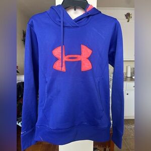 Under Armour Royal Blue Hoodie with Vibrant Red Emblem